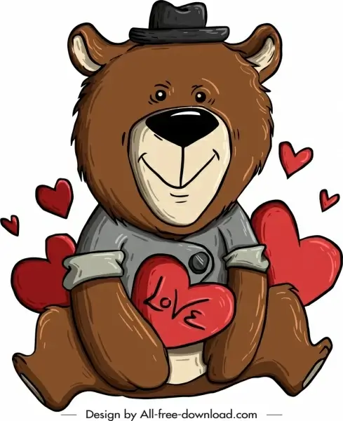 teddy bear icon love hearts decor handdrawn sketch