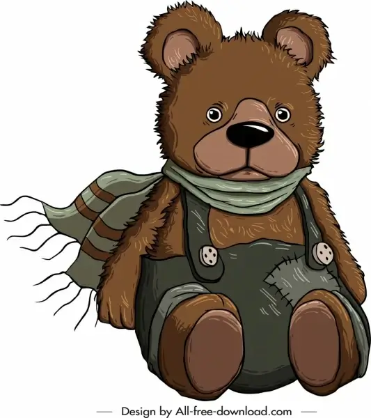 teddy bear icon winter clothes decor cartoon sketch