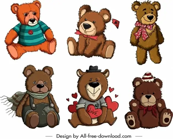 Teddy bear icons collection cute stylized cartoon sketch Vectors graphic  art designs in editable .ai .eps .svg .cdr format free and easy download  unlimit id:6840675