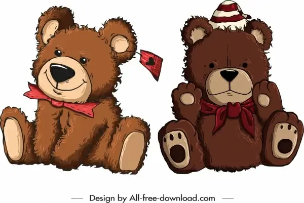 teddy bear toys icons cute brown fluffy sketch