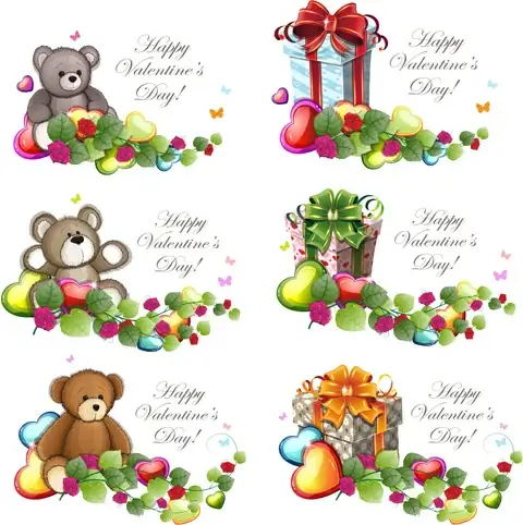 teddy bear valentines cards vectors