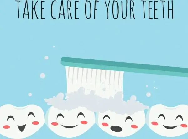 teeth hygiene poster stylized tooth icons colored cartoon