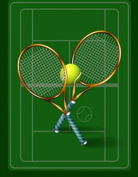 tennis background green court racket ball icons decor