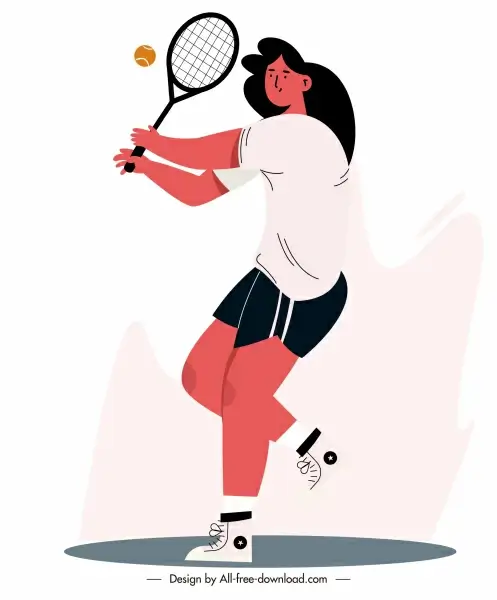tennis sport icon dynamic girl sketch cartoon design