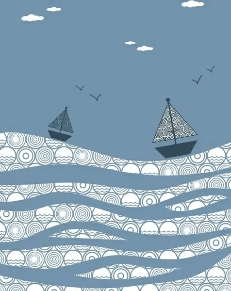 the sea boat decorative painting vector