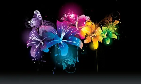 nature background flowers butterflies decor dark sparkling colors