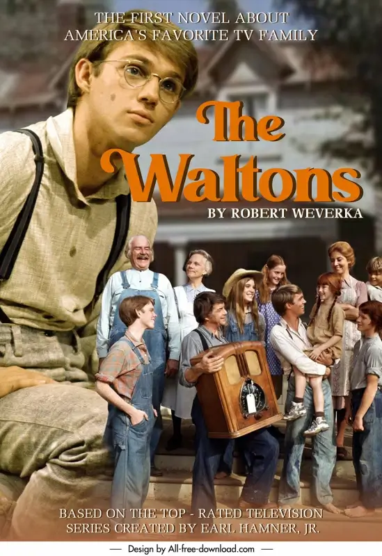 the waltons book cover poster template retro realistic design