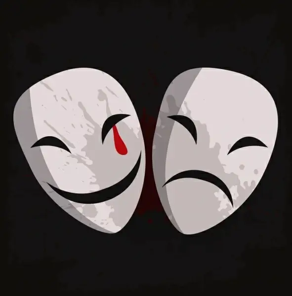 theater sign icons smile sad facial masks design