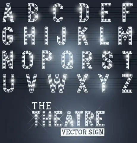 theatre neon light alphabet vector