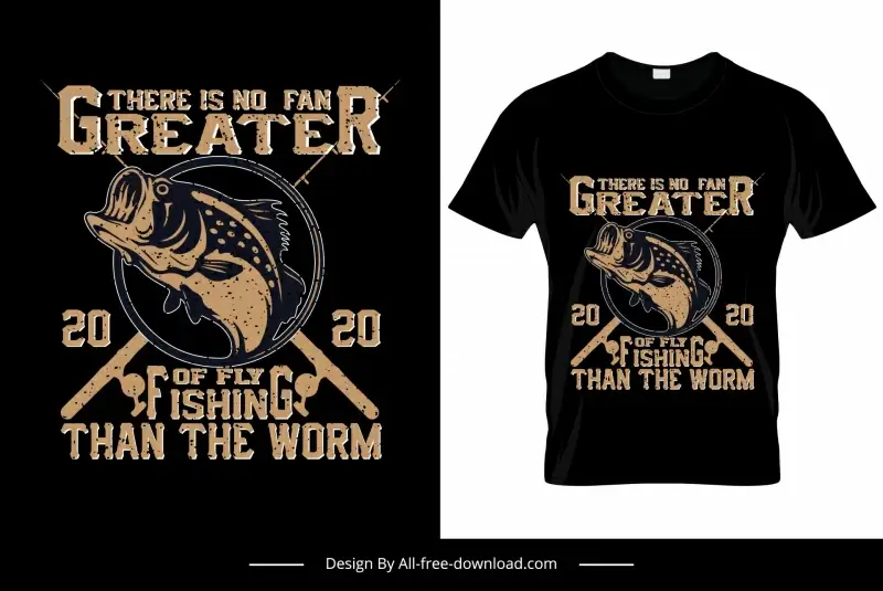there is no fan greater than fly fishing quotation tshirt template flat dark retro isolated fish sketch