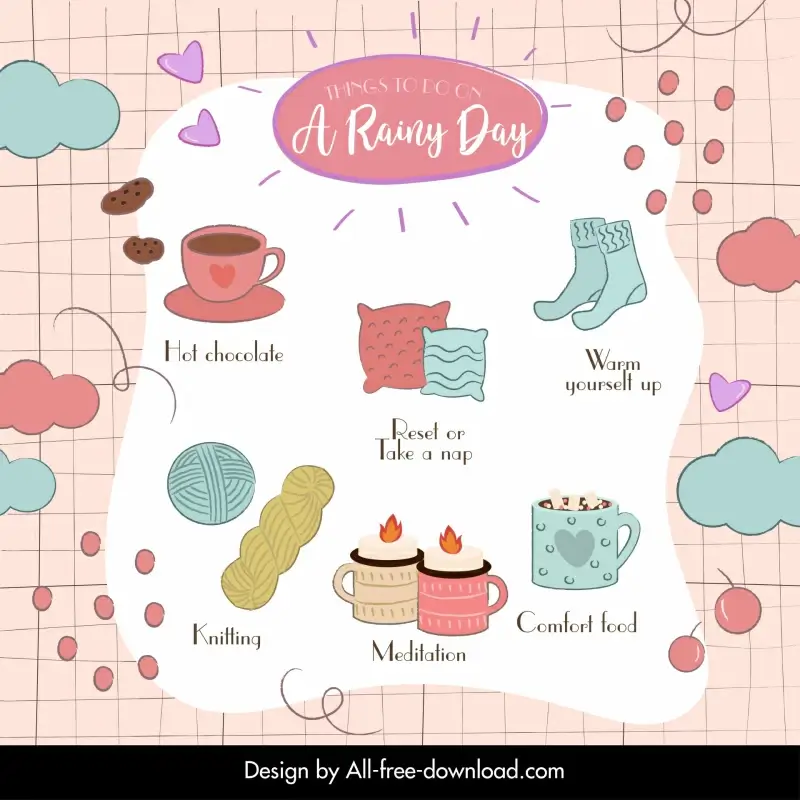 things to do on rainy day infographic template elegant classic objects 