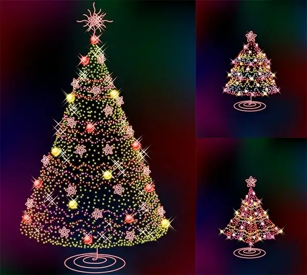 three glittering christmas tree vector
