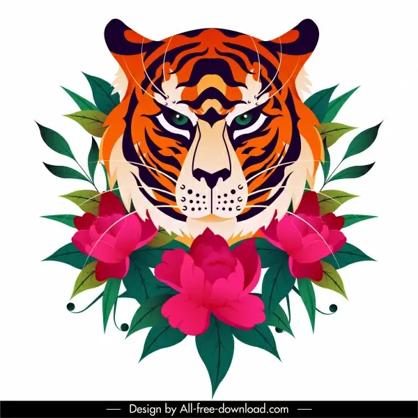 tiger flora painting colorful classical sketch