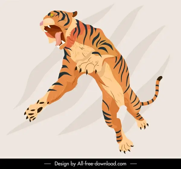 tiger icons dynamic hunting sketch handdrawn cartoon