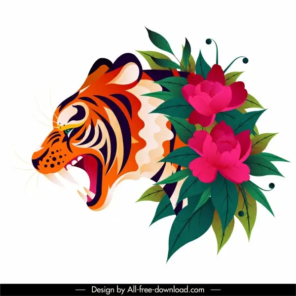 tiger painting flowers decor colorful classic