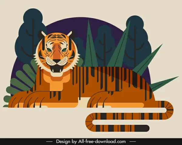 tiger painting lying sketch classical flat design