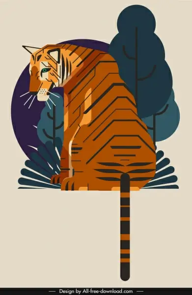 tiger painting sitting gesture classical colored design