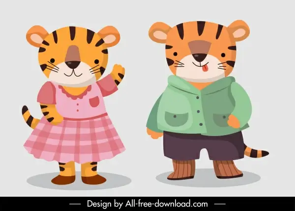 tigers characters icons stylized design cartoon characters