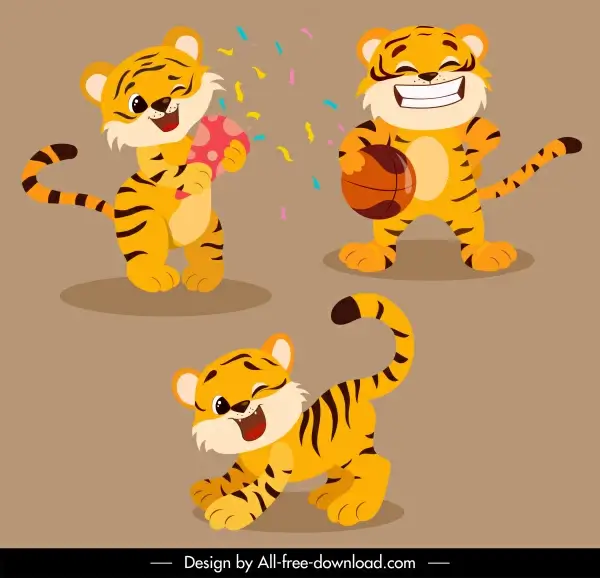 Tigers icons playful gestures stylized cartoon sketch Vectors graphic art  designs in editable .ai .eps .svg .cdr format free and easy download  unlimit id:6853477