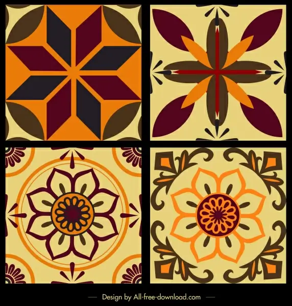 tile pattern templates classical symmetrical flat flora decor 