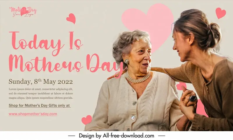 today is mothers day banner template old mom young daughter sketch hearts decor