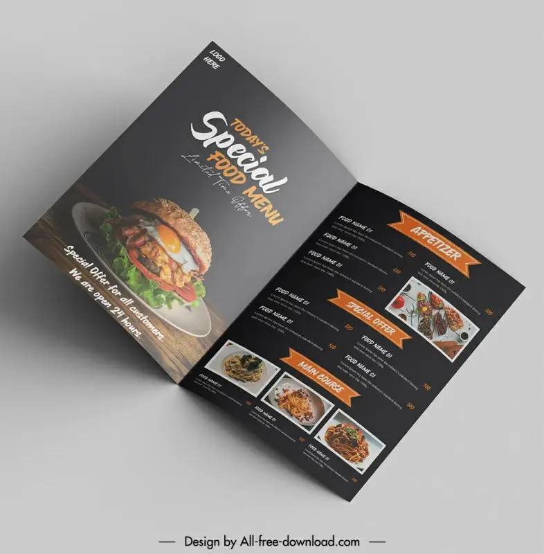 todays special food menu template modern elegant contrast decor 3d sketch