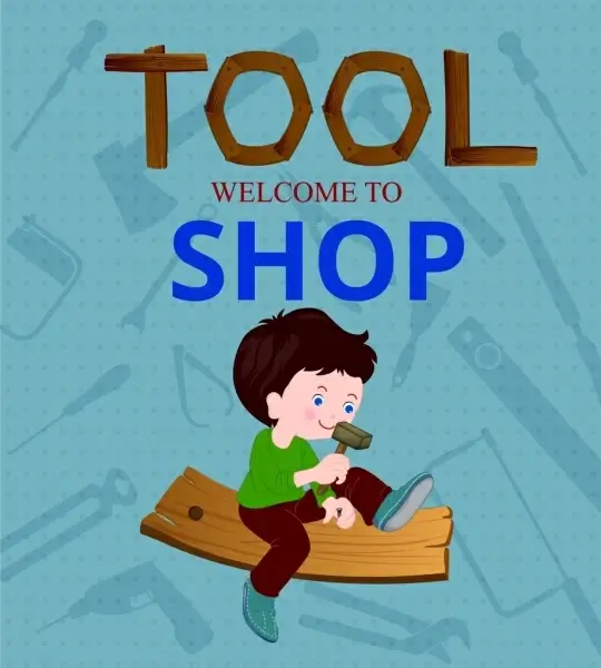 tool shop advertisement kid carpentry accessories icons