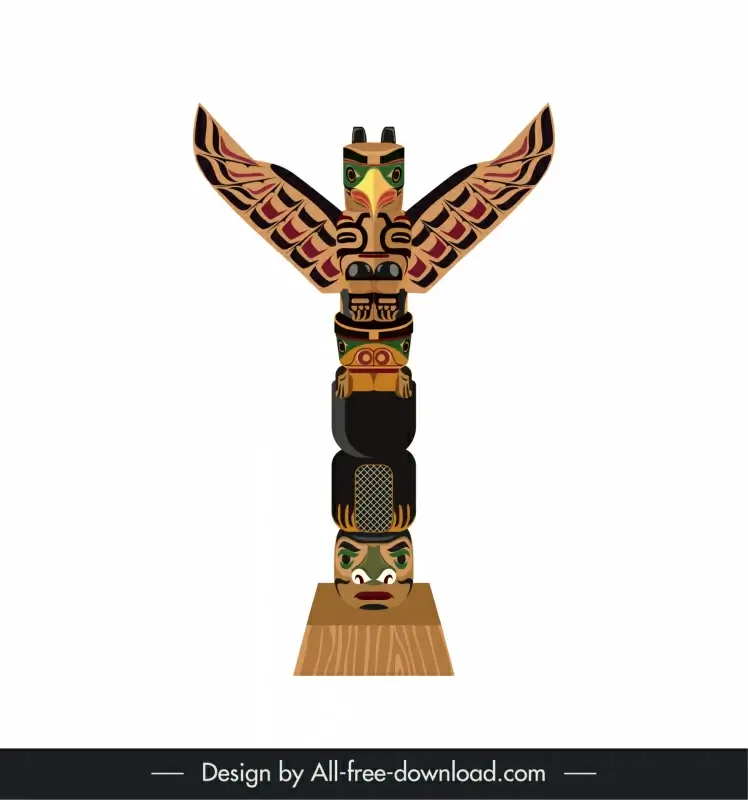  totem pole icon flat symmetric wings faces architecture sketch 