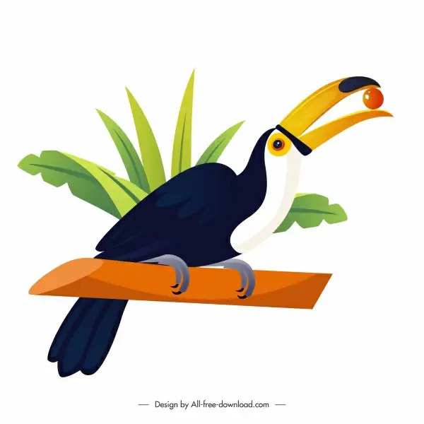 toucan bird icon bright colorful design perching gesture