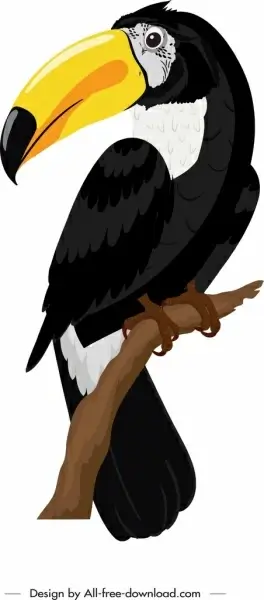 toucan bird icon colored cartoon sketch perching gesture