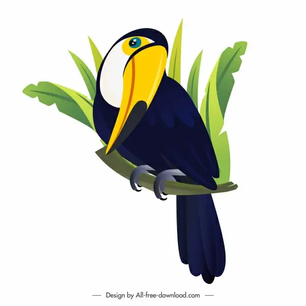 toucan bird icon perching sketch cartoon design