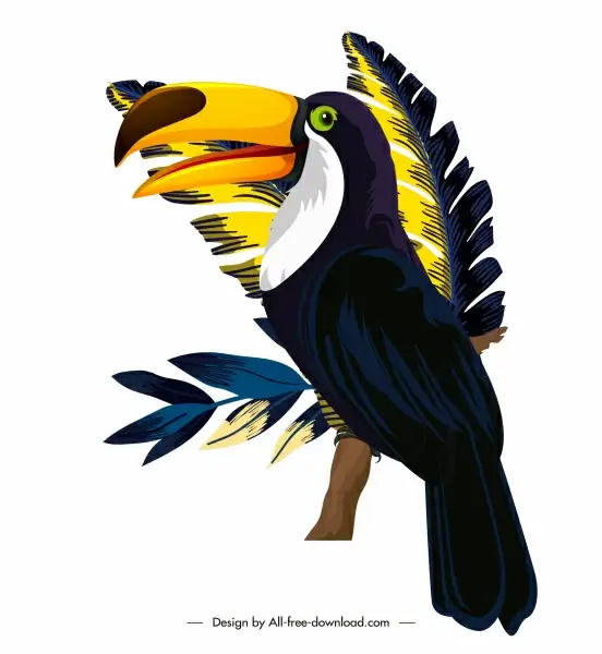 toucan bird painting colorful classical design perching gesture