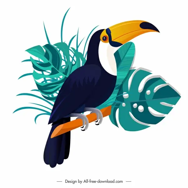 toucan icon perching sketch leaves decor