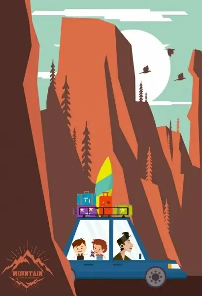 tour advertising family car mountain landscape icons decor