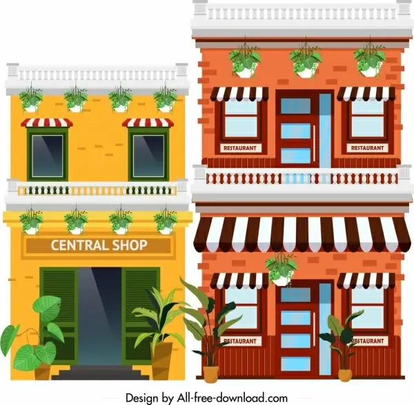town scene painting colorful boutique icons decor 