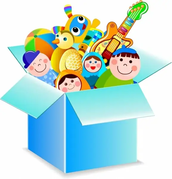 toy box icon various colorful symbols 3d design