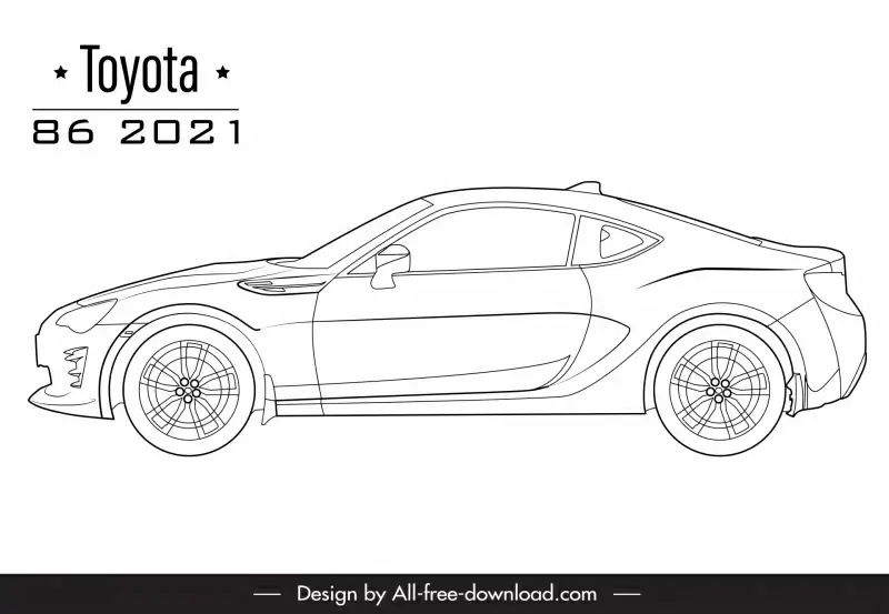 toyota 86 2021 car model icon flat black white symmetric handdrawn side view outline