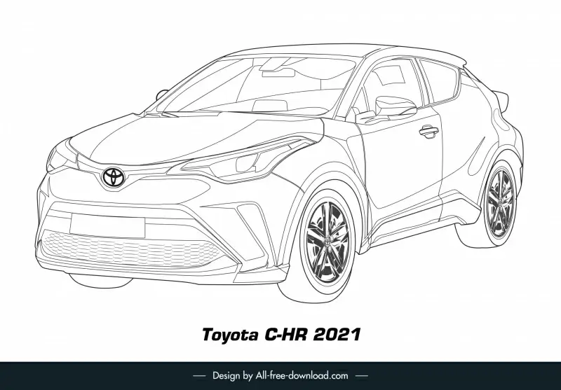toyota c hr 2021 car model icon black white 3d front view sketch