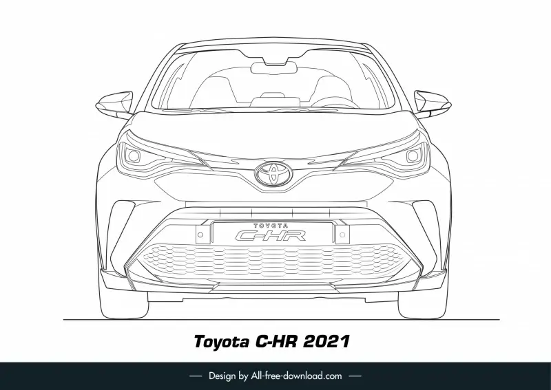 toyota c hr 2021 car model icon black white handdrawn front view outline