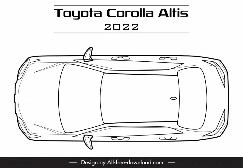 toyota corolla altis 2022 car model advertising template flat symmetric handdrawn top view outline