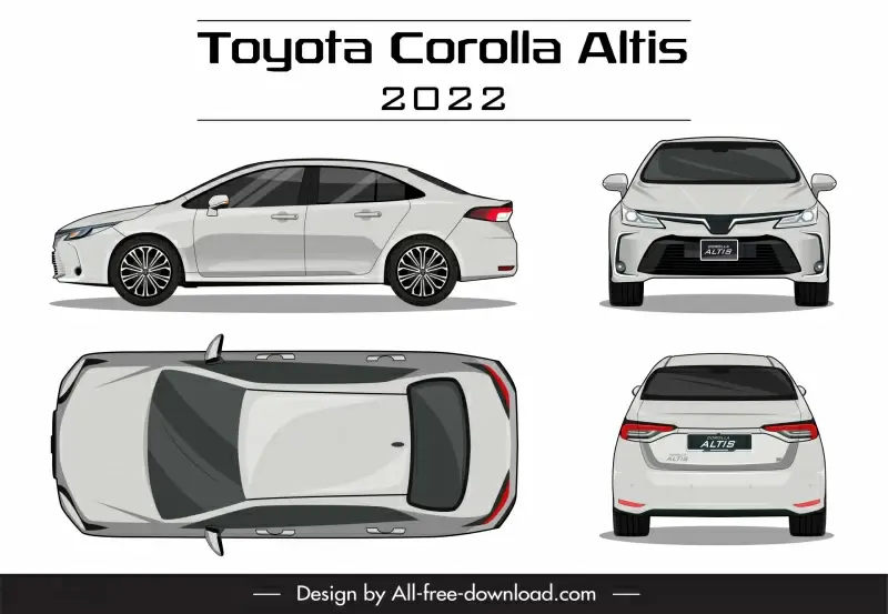 toyota corolla altis 2022 car models advertising template modern different views sketch