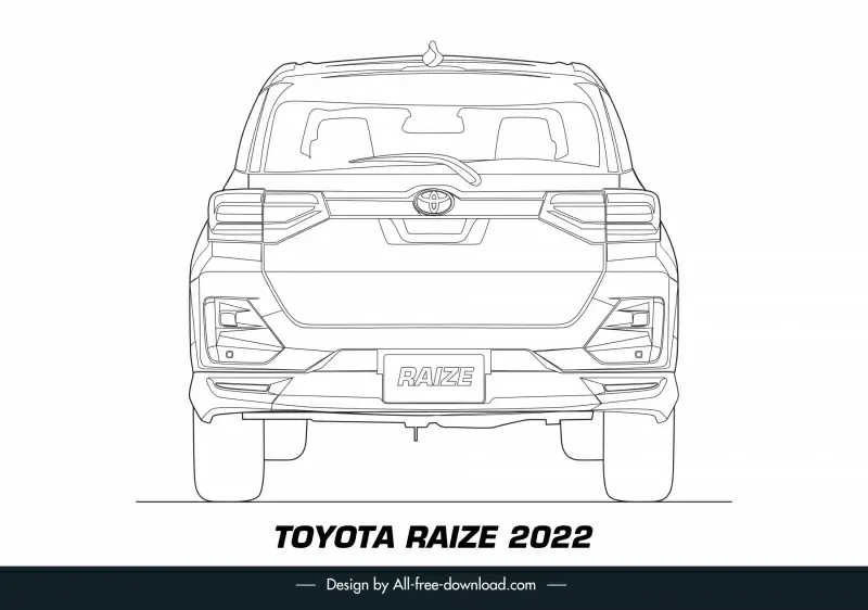 toyota raize 2022 car model icon flat black white handdrawn back view outline 
