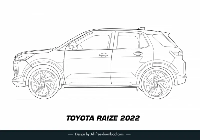 toyota raize 2022 car model icon flat black white handdrawn side view outline  