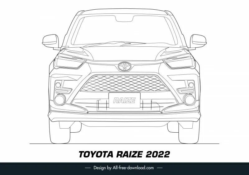 toyota raize 2022 car model icon flat black white handdrawn symmetry front view outline 