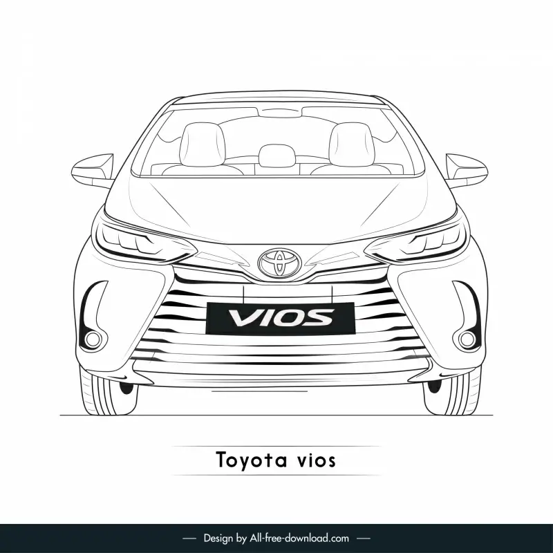 toyota vios car model icon flat handdrawn front view sketch