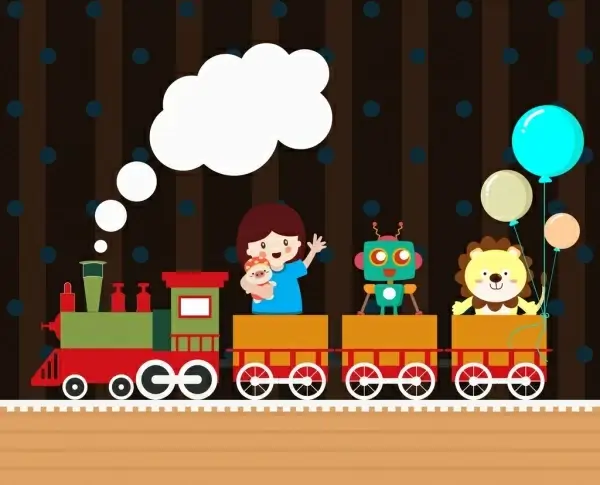 toys background train girl robot lion balloons icons