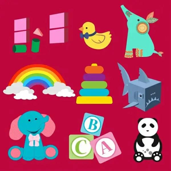 toys icons design various colorful symbols