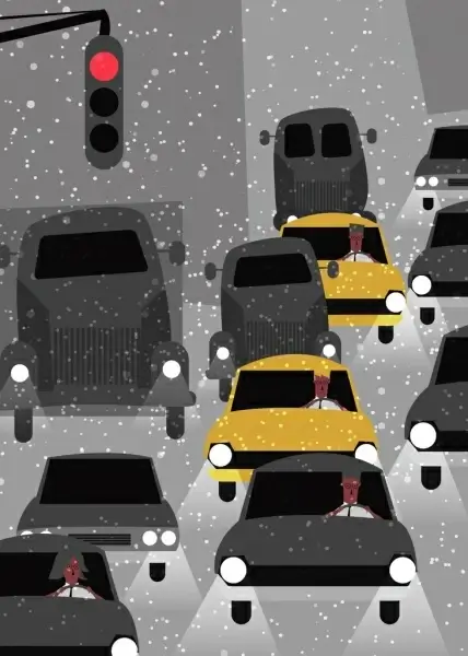 traffic drawing car light snow icons colored cartoon