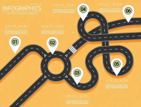 traffic infographic template curved road location mark decoration