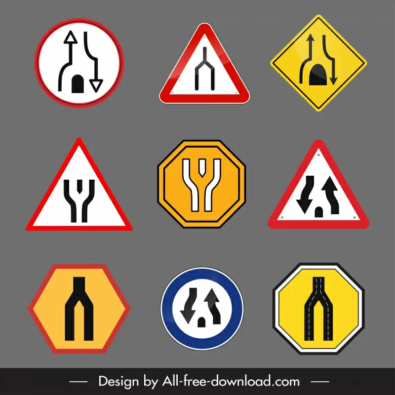 traffic signs dual carriageway templates flat geometric shapes arrows lines lanes sketch 